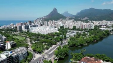 Rodrigo De Freitas Lake At Downtown City In Rio De Janeiro Brazil. Travel Destinations. Tourism Scenery. Downtown City At Rio De Janeiro Brazil. Summer Travel. Tropical Scenery.