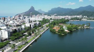 Rodrigo De Freitas Lake At Downtown City In Rio De Janeiro Brazil. Travel Destinations. Tourism Scenery. Downtown City At Rio De Janeiro Brazil. Summer Travel. Tropical Scenery.