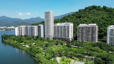 Coast Buildings At Rodrigo De Freitas Lagoon In Rio De Janeiro Brazil. Tourism Scene. Coast Buildings Architecture At Rodrigo De Freitas Lagoon In Rio De Janeiro Brazil.