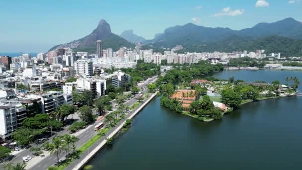 Rodrigo Freitas Lagoon Downtown City Rio Janeiro Brazil Travel Destination — Vídeo de stock