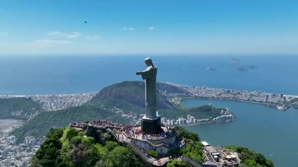 Christ Redeemer Corcovado Mountains Rio Janeiro Brazil Mountains Corcovado Skyline — Αρχείο Βίντεο