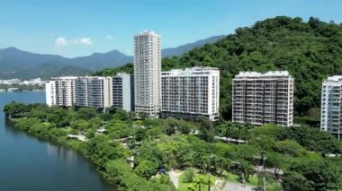 Coast Buildings At Rodrigo De Freitas Lagoon In Rio De Janeiro Brazil. Tourism Scene. Coast Buildings Architecture At Rodrigo De Freitas Lagoon In Rio De Janeiro Brazil.