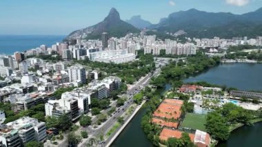 Rodrigo De Freitas Lagoon At Downtown City In Rio De Janeiro Brazil. Travel Destination. Tourism Scene. Downtown City At Rio De Janeiro Brazil. Summer Travel. Tropical Scene.