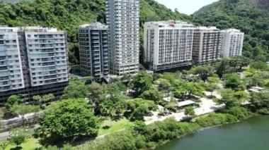 Coast Buildings At Rodrigo De Freitas Lake In Rio De Janeiro Brazil. Travel Destination. Tourism Scenery. Coast Buildings Architecture At Rodrigo De Freitas Lake In Rio De Janeiro Brazil.