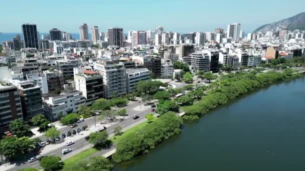 Rodrigo Freitas Lake Downtown City Rio Janeiro Brazil Travel Destinations — Vídeo de stock