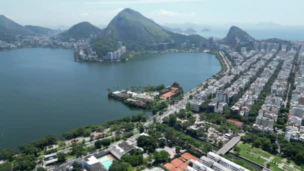 Rodrigo Freitas Lagoon Downtown City Rio Janeiro Brazil Travel Destination — Vídeo de stock