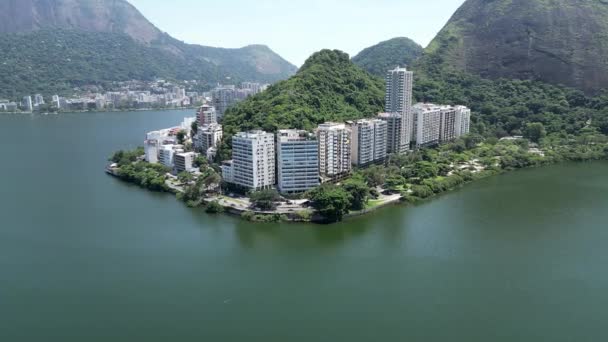 Coast Buildings Rodrigo Freitas Lagoon Rio Janeiro Brazil Travel Destination — Stock video
