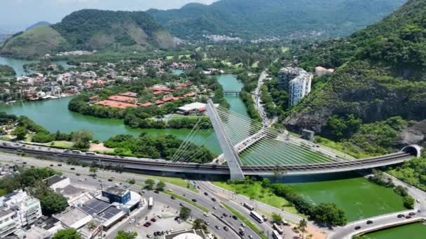 Cable Stayed Bridge Barra Tijuca Rio Janeiro Brazil Travel Destinations — Stockvideo