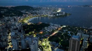 Night Landscape At Downtown Rio In Rio De Janeiro Brazil. Dark Night Life Skyline. Tourism Scenery. Downtown Rio At Rio De Janeiro Brazil. Dark Evening Skyline. Dark Skyline.