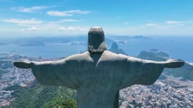 Christ The Redeemer At Corcovado Mountain In Rio De Janeiro Brazil. Mountains Corcovado Skyline. Tourism Scene. Christ The Redeemer At Rio De Janeiro Brazil. Christ Redeemer Mountains Skyline.