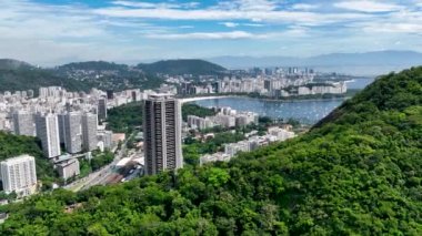 Scenic Mountains At Botafogo Beach In Rio De Janeiro Brazil. Travel Destination. Tourism Scene. Botafogo Beach At Rio De Janeiro Brazil. Summer Travel. Tropical Scene.