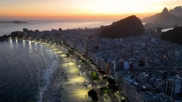 Sunset Skyline Copacabana Beach Rio Janeiro Brazil Sunset Dusk Skyline — Vídeos de Stock