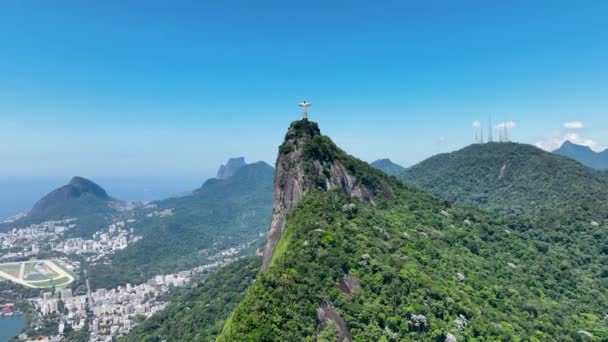 Christ Redeemer Corcovado Mountains Rio Janeiro Brazil Skyline Mountains Corcovado — стокове відео