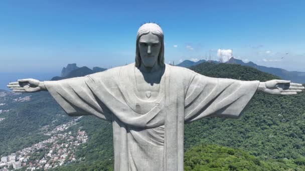 Christ Redeemer Corcovado Mountains Rio Janeiro Brazil Mountains Corcovado Skyline — Vídeo de Stock