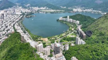 Rodrigo De Freitas Lake At Downtown City In Rio De Janeiro Brazil. Travel Destinations. Tourism Scenery. Downtown City At Rio De Janeiro Brazil. Summer Travel. Tropical Scenery.