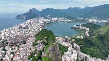Rodrigo De Freitas Lagoon At Downtown City In Rio De Janeiro Brazil. Travel Destination. Tourism Scene. Downtown City At Rio De Janeiro Brazil. Summer Travel. Tropical Scene.