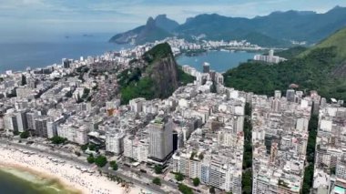 Copacabana Beach At Downtown Rio De Janeiro In Rio De Janeiro Brazil. Travel Destination. Tourism Scene. Downtown Rio De Janeiro At Rio De Janeiro Brazil. Summer Travel. Tropical Scene.