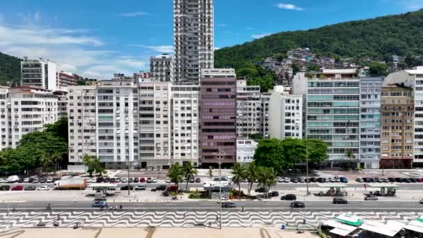Береговые Здания Пляже Копакабана Рио Жанейро Бразилия Пункт Назначения Туристические — стоковое видео
