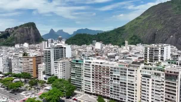 Beach Buildings Copacabana Beach Rio Janeiro Brazil Travel Destinations Tourism — Stockvideo