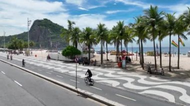 Palm Trees At Copacabana Beach In Rio De Janeiro Brazil. Travel Destination. Tourism Scenery. Copacabana Beach At Rio De Janeiro Brazil. Summer Travel. Tropical Scenery.