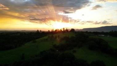 Sunset Skyline At Rural Landscape In Countryside Landscape. Country Green. Field Environmental. Rural Landscape At Countryside Landscape. Plantation Country. Farming Environmental.