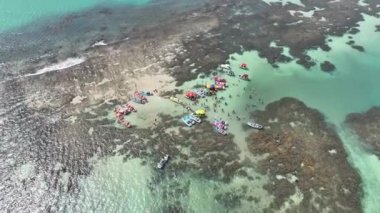 Alagoas Brezilya 'daki Maceio Doğal Havuzları. Mercan Kayalıkları Körfezi Suyu. Doğa manzarası. Cennet Manzarası. Seyahat belgesi. Tropikal tatiller. Alagoas Brezilya 'daki Maceio Doğal Havuzları.