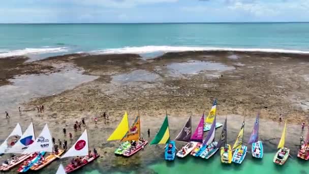 Barche Porto Polli Spiaggia Pernambuco Brasile Acqua Esotica Della Baia — Video Stock