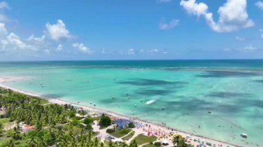 Alagoas Brezilya 'daki Maragogi Tropik Plajı. Turizm arazisi. Karayip arka planı. Seyahat Manzarası. Tatil Varış Yeri. Deniz Burnu Sahnesi. Alagoas Brezilya 'daki Maragogi Tropik Plajı.