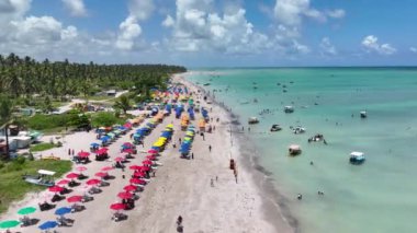 Alagoas Brezilya 'daki Maragogi Plaj Sahnesi. Turizm arazisi. Karayip arka planı. Seyahat Manzarası. Tatil Varış Yeri. Göz kamaştırıcı sahne. Alagoas Brezilya 'daki Maragogi Plaj Sahnesi.