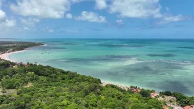 Alagoas Brezilya 'daki Japaratinga Tropik Plajı. Turizm arazisi. Karayip arka planı. Seyahat Manzarası. Tatil Varış Yeri. Deniz Burnu Sahnesi. Alagoas Brezilya 'daki Japaratinga Tropik Plajı.