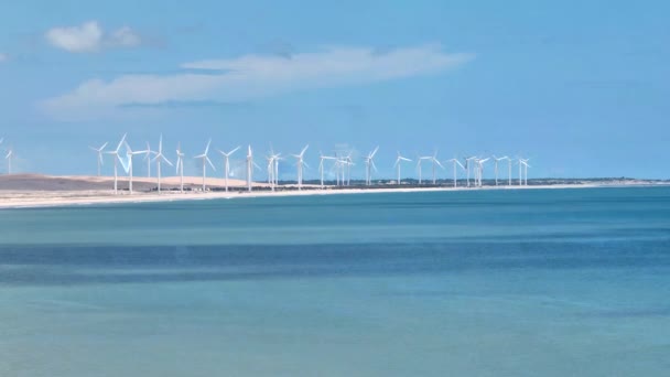 Энергия Ветра Разбитом Пляже Каноэ Бразильском Штате Сеара Эолианская Энергия — стоковое видео