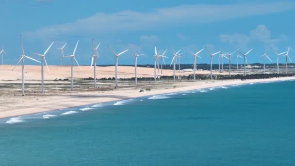 Эолийский Парк Пляже Каноа Кебрада Штате Сеара Бразилия Эолианская Энергия — стоковое видео