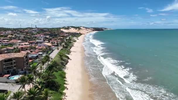 Пляжный Пейзаж Пляже Рио Гранди Норте Бразилия Береговая Линия Залива — стоковое видео