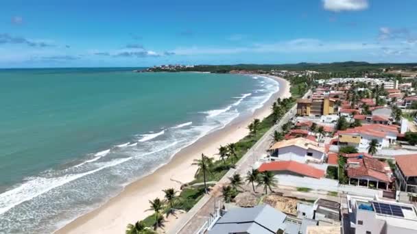 Пляжный Пейзаж Пляже Рио Гранди Норте Бразилия Береговая Линия Залива — стоковое видео