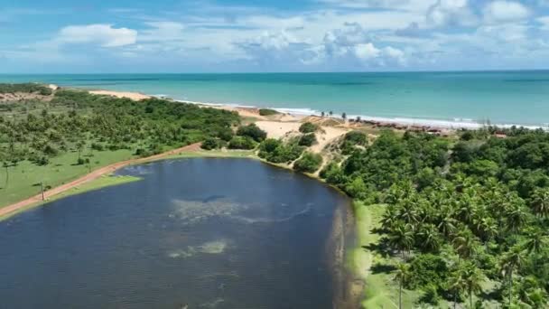 位于巴西北部里约格朗德岛拉科亚多萨尔的湖景 泻湖背景 乡村风光 池塘的自然 巴西北部里约格朗德岛Lagoa Sal湖景 — 图库视频影像