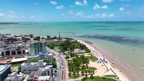 Strandlandschaft Bei Joao Pessoa Paraiba Brasilien Strand Hintergrund Küstenlandschaft Türkisfarbenes — Stockvideo