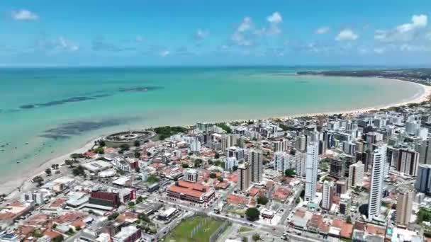 位于巴西巴拉巴Joao Pessoa的加勒比海滩 海景景观 海岸城 城市下城 城市景观背景 Joao Pessoa Paraiba巴西加勒比海滩 — 图库视频影像