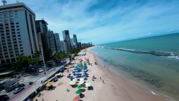 Strand Boa Viagem Bei Recife Pernambuco Brasilien Stadtlandschaft Hintergrund Innenstadt — Stockvideo