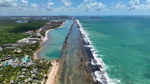 Pernambuco Brezilya Daki Tavuk Sahili Limanı Ndaki Yüksek Duvar Plajı — Stok video