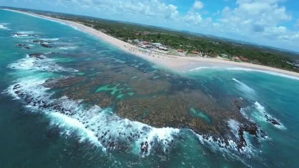 Cupe Beach Vid Port Chickens Pernambuco Brasilien Korallrev Bay Water — Stockvideo