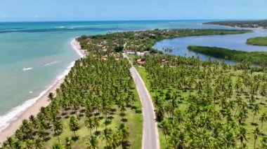 Alagoas Brezilya 'da Japaringa' daki sahil yolu. Turizm arazisi. Karayip arka planı. Seyahat Manzarası. Tatil Varış Yeri. Deniz Burnu Sahnesi. Alagoas Brezilya 'daki Japonya Sahil Yolu.
