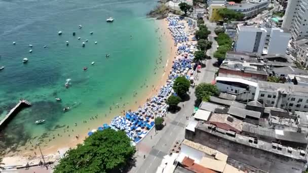 Playa Barra Salvador Bahía Brasil Paisaje Viaje Fondo Del Centro — Vídeo de stock