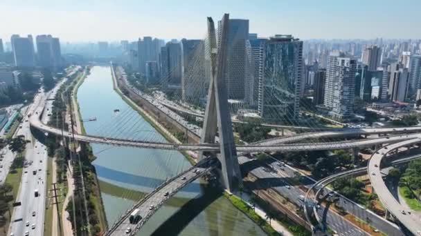 Puente Cable Centro Sao Paulo Brasil Puente Cityscape Carretera Paisaje — Vídeo de stock