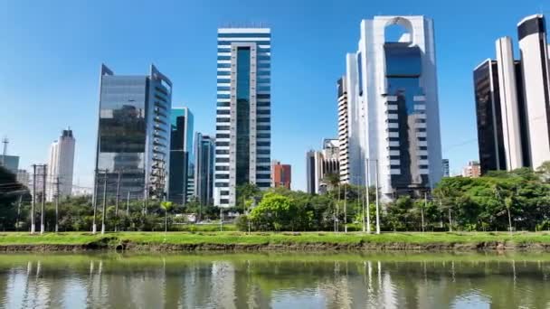 Escritórios Torres Centro Cidade São Paulo Brasil Ponte Cityscape Estrada — Vídeo de Stock