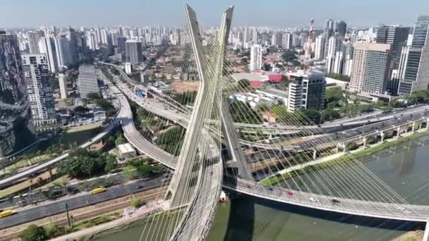 Cable Stayed Bridge Downtown São Paulo Brasil Ponte Cityscape Estrada — Vídeo de Stock