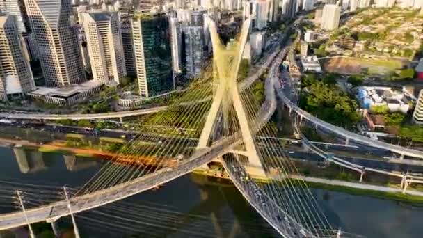 Time Lapse Traffic Cityscape Sao Paulo Brasil Ponte Downtown Estrada — Vídeo de Stock