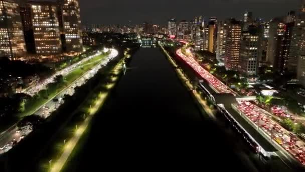 Time Lapse City Nachts Skyline Sao Paulo Brazilië Brug Verkeersweg — Stockvideo