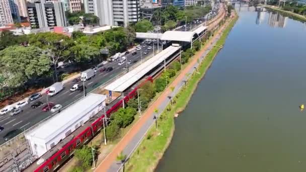 Transporte Massa Centro Cidade São Paulo Brasil Trem Cityscape Estrada — Vídeo de Stock