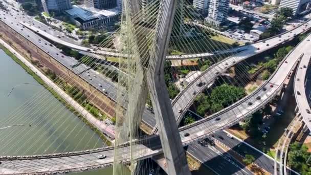 Seilbrücke Der Innenstadt Von Sao Paulo Brasilien Stadtlandschaftsbrücke Verkehrsstraße Sao — Stockvideo