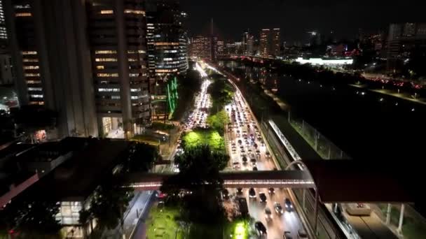 Дорожное Движение Ночь Город Сан Паулу Бразилия Мост Центре Дорога — стоковое видео